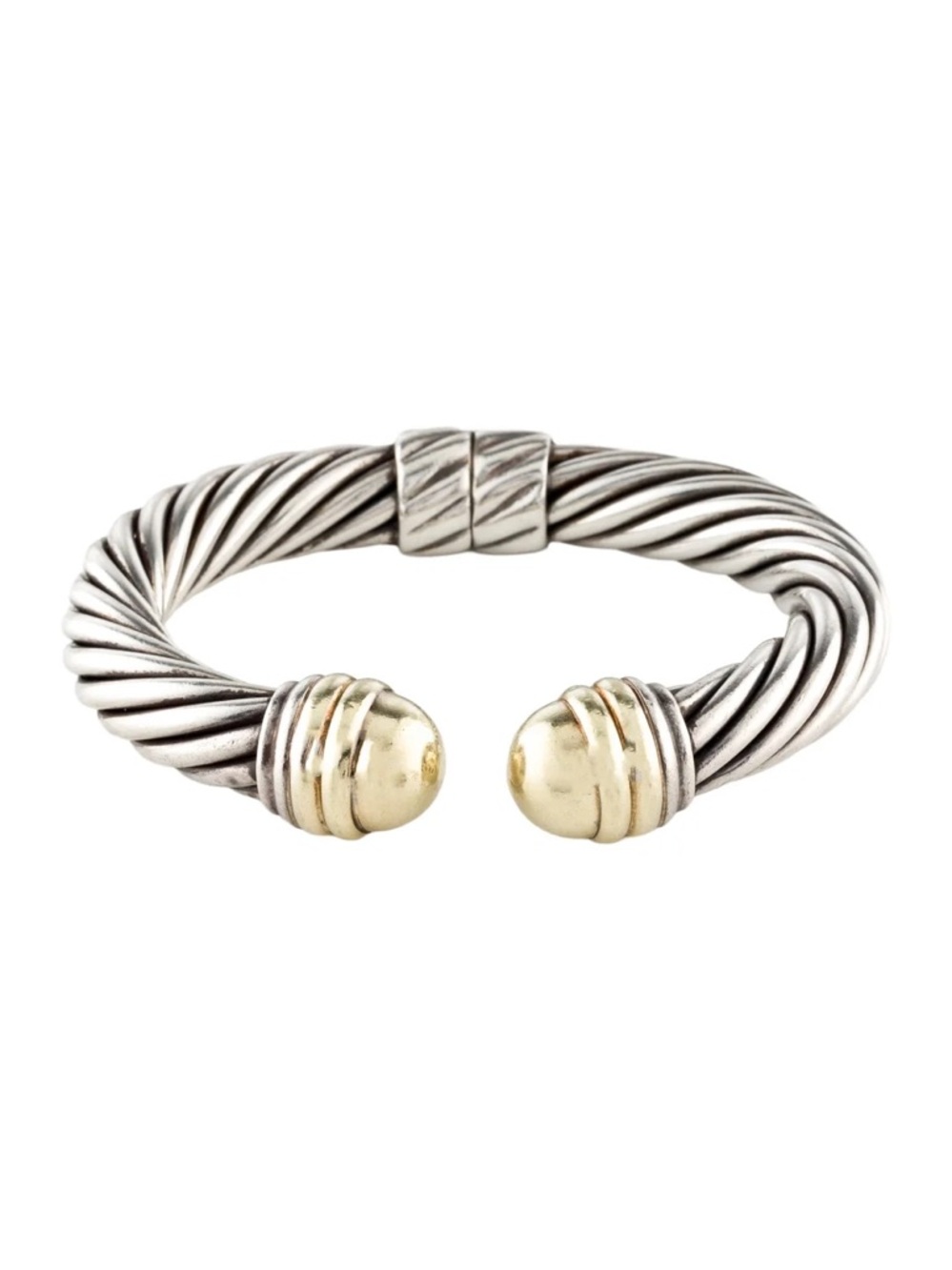 David Yurman Two-Tone Twisted Cable Open Cuff Bracelet - Silver and Gold Accents